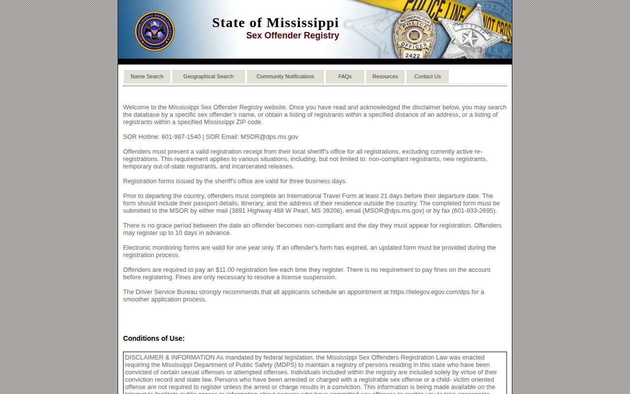 Mississippi registry search separate from Pearl River County VINE release check