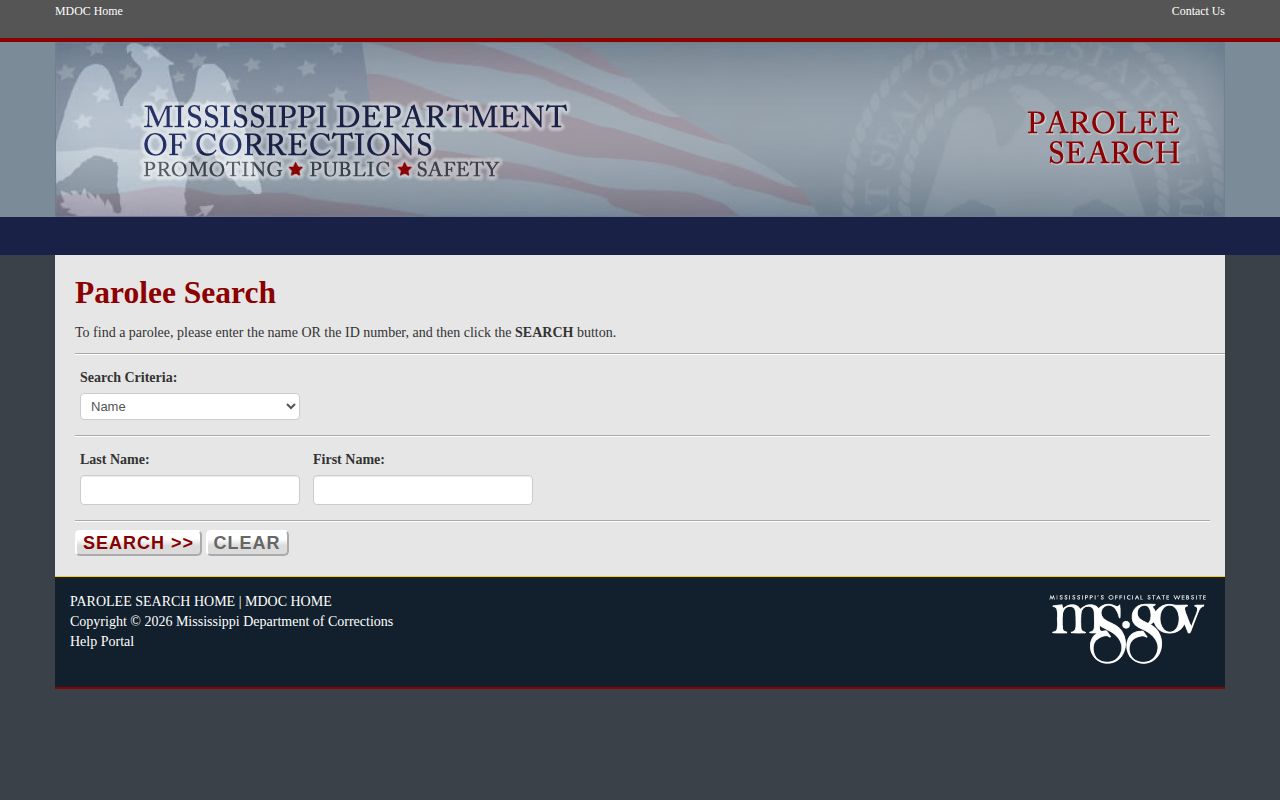 MDOC Pearl River County parolee search and post-release supervision fields